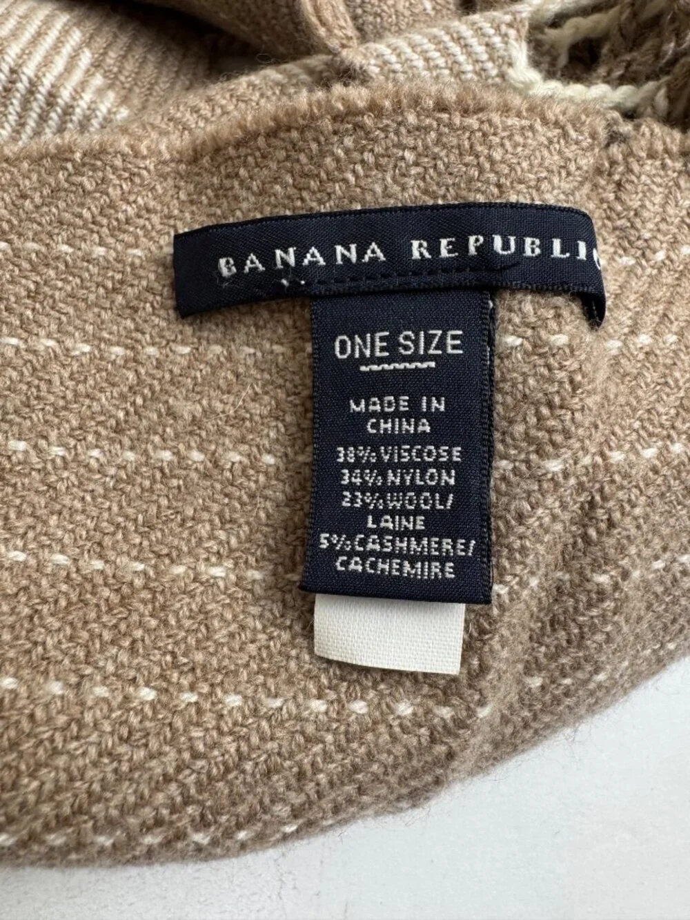 Banana Republic Scarf Wrap Wool Cashmere Beige Striped Fringe Neutral Casual OS